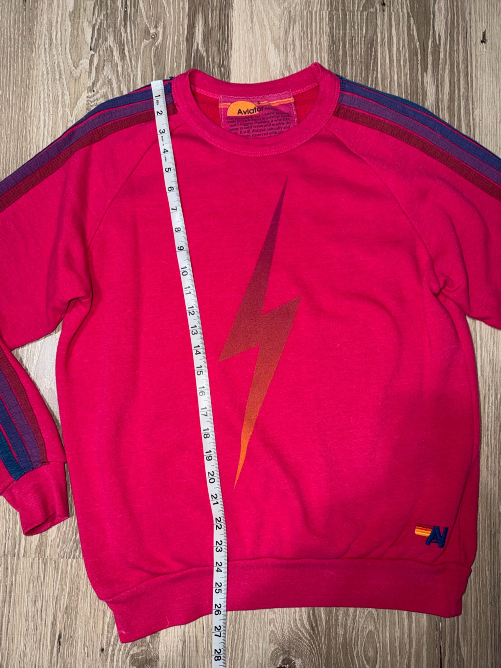 Aviator Nation Bolt 5 Stripe Crew Sweatshirt Pink Size Small - Picture 5 of 8